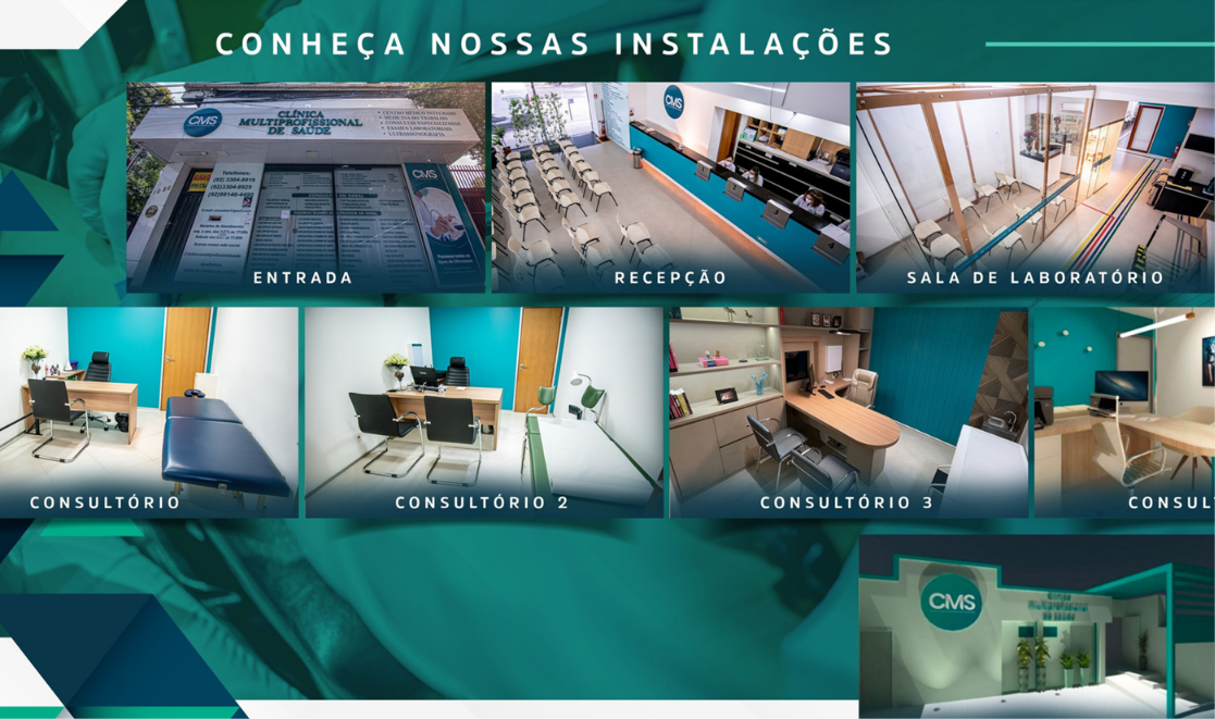 Entrada, recepção, laboratório e consultórios
